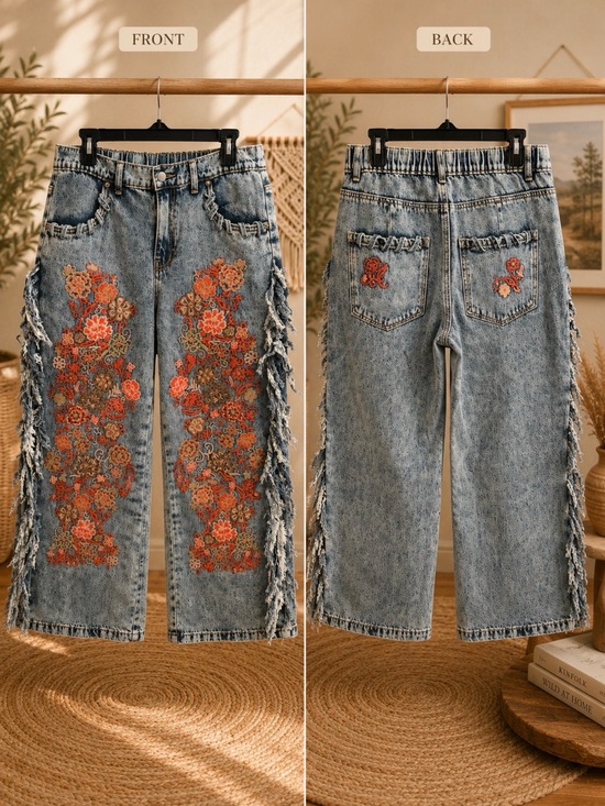 Oli & Hali Denim - Oli and hali Washed Emboridery Side Fray Detail Jeans  Sz L waist 18’ inseam 28’